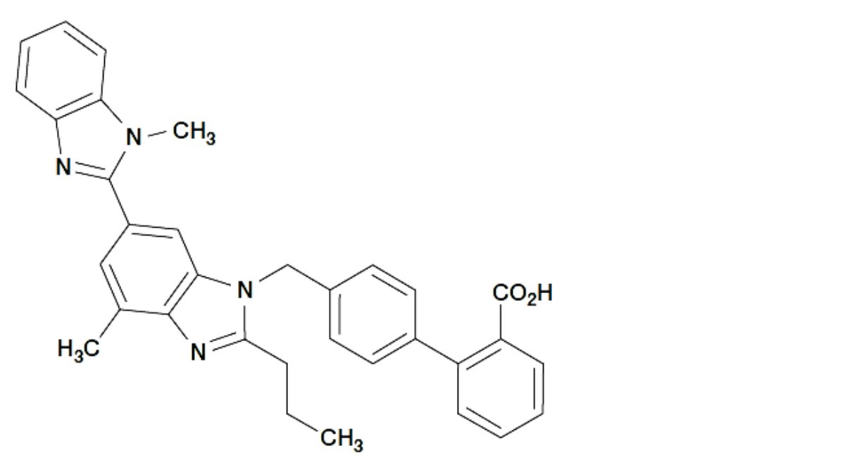 F. 4′-[[4-methyl-6-(1-methyl-1H-benzimidazol-2-yl)-2-propyl-1H-benzimidazol-1-yl]methyl][1,1′-biphenyl]-2-carboxamide,