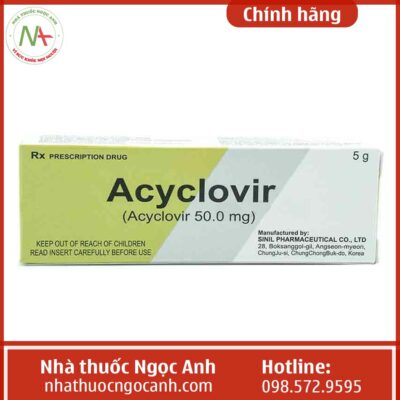 Hộp thuốc Acyclovir Cream Sinil 5g
