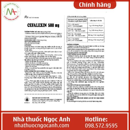 Hdsd thuốc Cefalexin 500mg