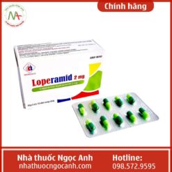 Mặt trước hộp thuốc và vỉ Loperamid Hydrochlorid 2mg