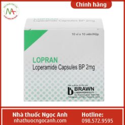 Chính diện hộp Loperamide Capsules B.p 2mg