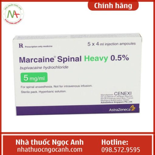 Chính diện hộp thuốc Marcaine Spinal Heavy