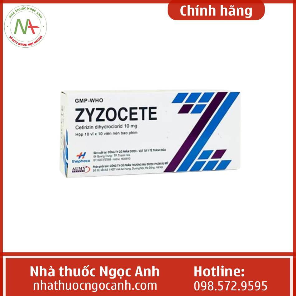 Zyzocete thuộc nhóm thuốc chống dị ứng thuộc nhóm thuốc kháng histamin. Thuốc được sản xuất bởi công ty cổ phần dược - vật tư y tế Thanh Hóa.
