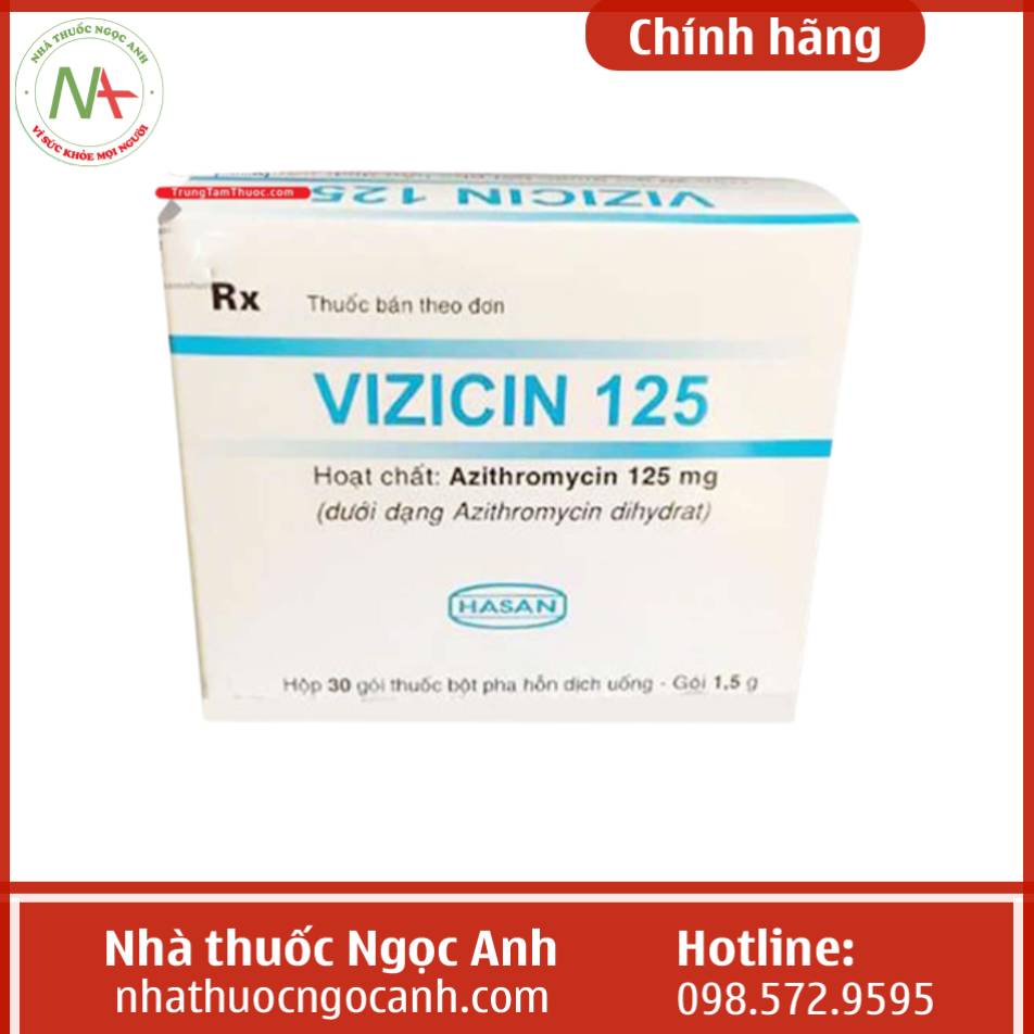 Vizicin 125 thuộc nhóm thuốc kháng sinh vừa có công dụng diệt khuẩn, vừa có công dụng kháng khuẩn thuộc nhóm kháng sinh mancrolid. Thuốc được sản xuất bởi Công ty TNHH Ha san - Dermapharm