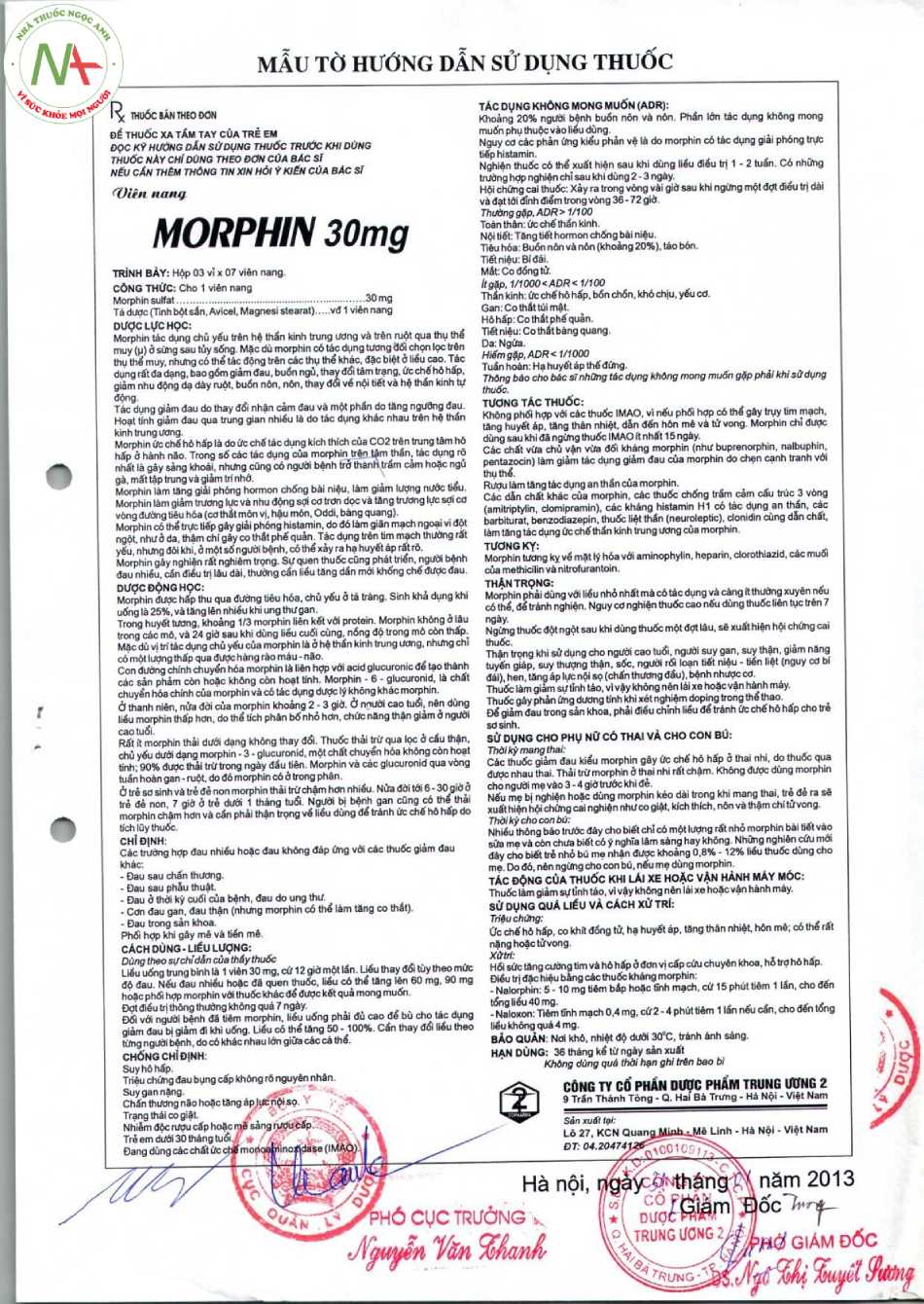 Hướng dẫn sử dụng thuốc Morphin 30mg