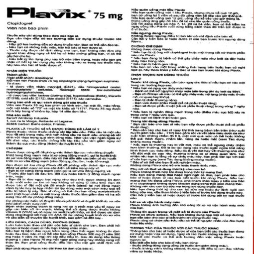 Tờ hướng dẫn sử dụng thuốc Plavix 75mg.
