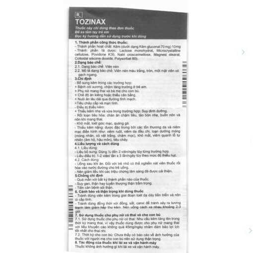 Tờ hướng dẫn sử dụng thuốc Tozinax 10mg
