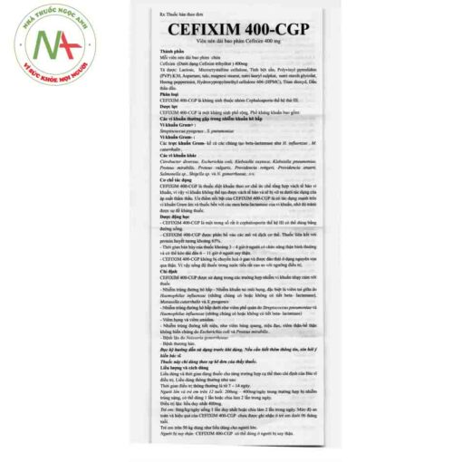 Tờ hướng dẫn sử dụng thuốc Cefixim 400-CGP