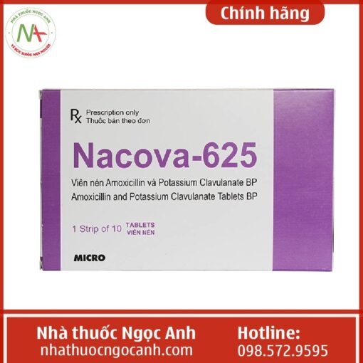 Mặt trước hộp thuốc Nacova-625