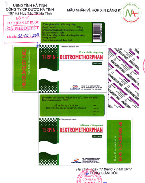 Mẫu nhãn thuốc Terpin-Dextromethorphan