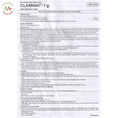 Hướng dẫn sử dụng thuốc claminat 1g