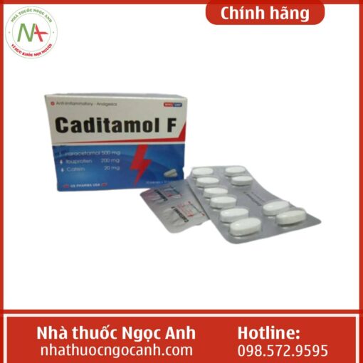 Vỉ và hộp thuốc Caditamol F
