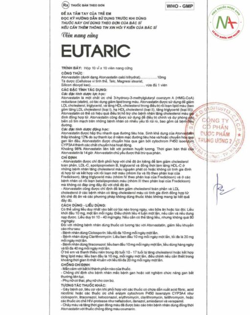 Hướng dẫn sử dụng thuốc Eutaric