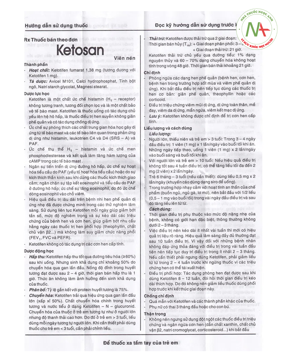 Hướng dẫn sử dụng thuốc Ketosan