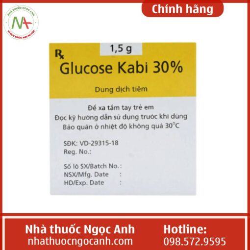 Mặt trước hộp thuốc Glucose Kabi 30%