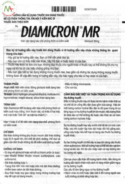 Hướng dẫn sử dụng thuốc Diamicron MR trang 1