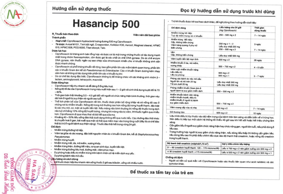 Hướng dẫn sử dụng thuốc Hasancip 500 1