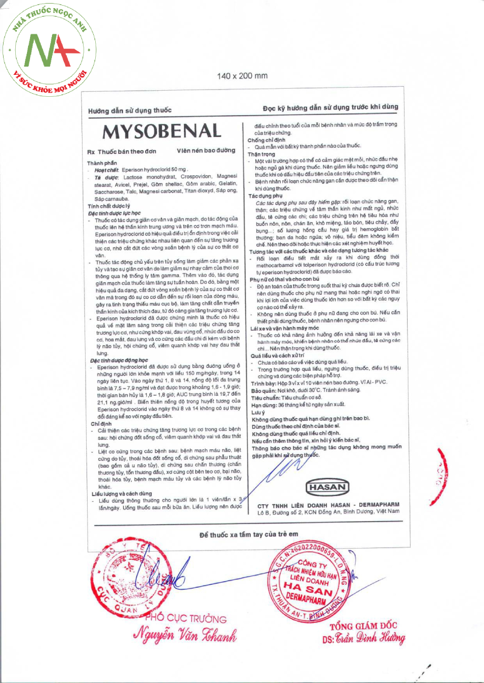 Hướng dẫn sử dụng thuốc Mysobenal