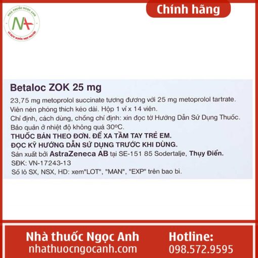 Hình ảnh thuốc Betaloc Zok 25mg