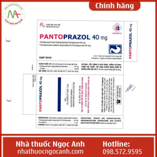 Nhãn thuốc Pantoprazol 40mg Domesco