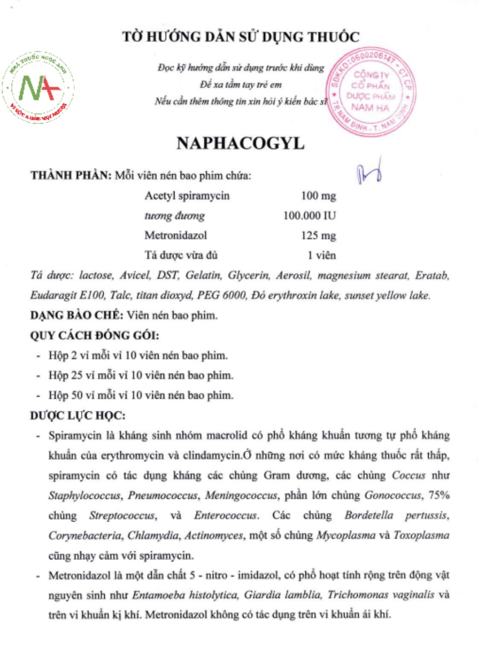 Tờ hướng dẫn sử dụng Naphacogyl 