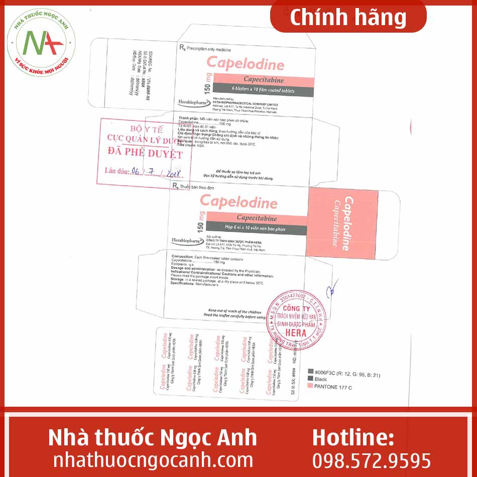 Nhãn thuốc Capelodine 150mg