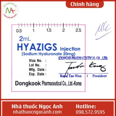 Nhãn thuốc Hyazigs Injection 20mg/2ml