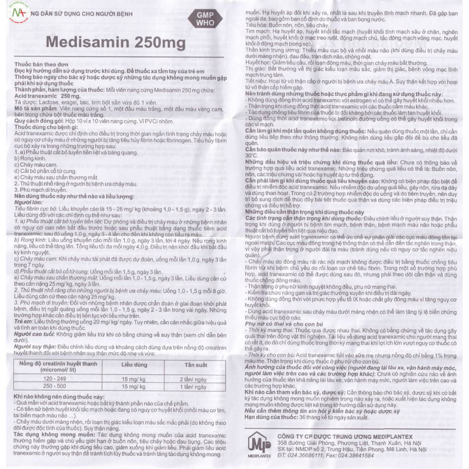 Hướng dẫn sử dụng thuốc Medisamin 250