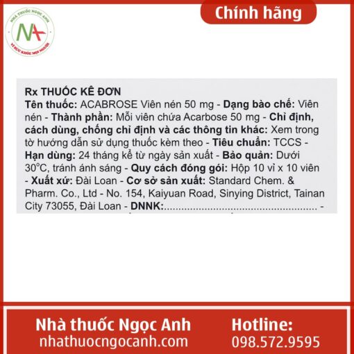 thuốc Acabrose Tablets 50mg