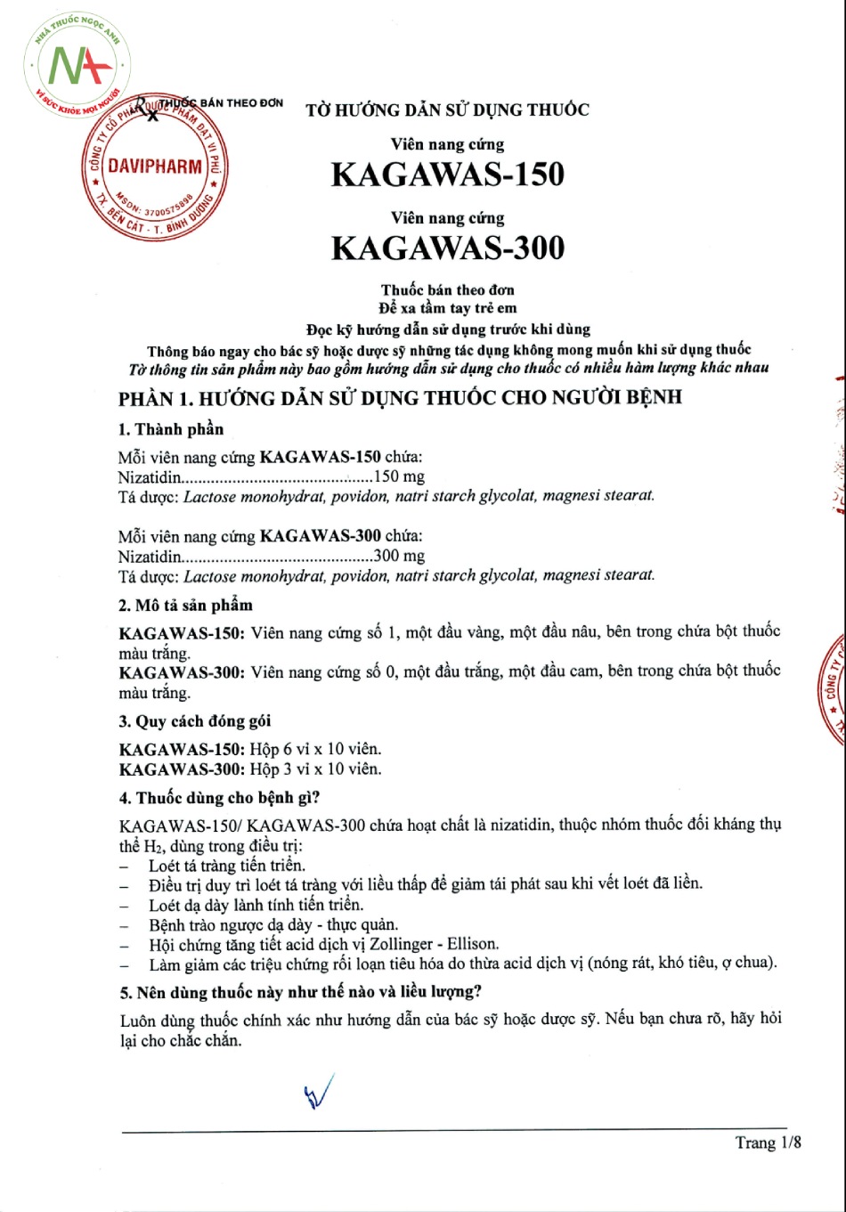 Hướng dẫn sử dụng thuốc Kagawas-150