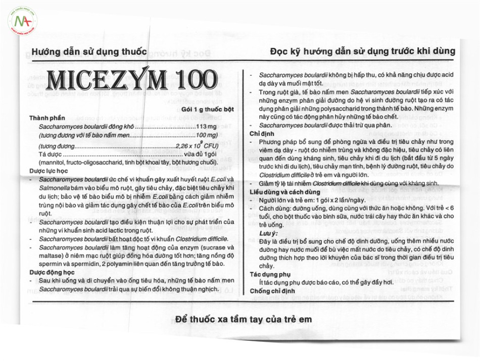 Hướng dẫn sử dụng thuốc Micezym 100