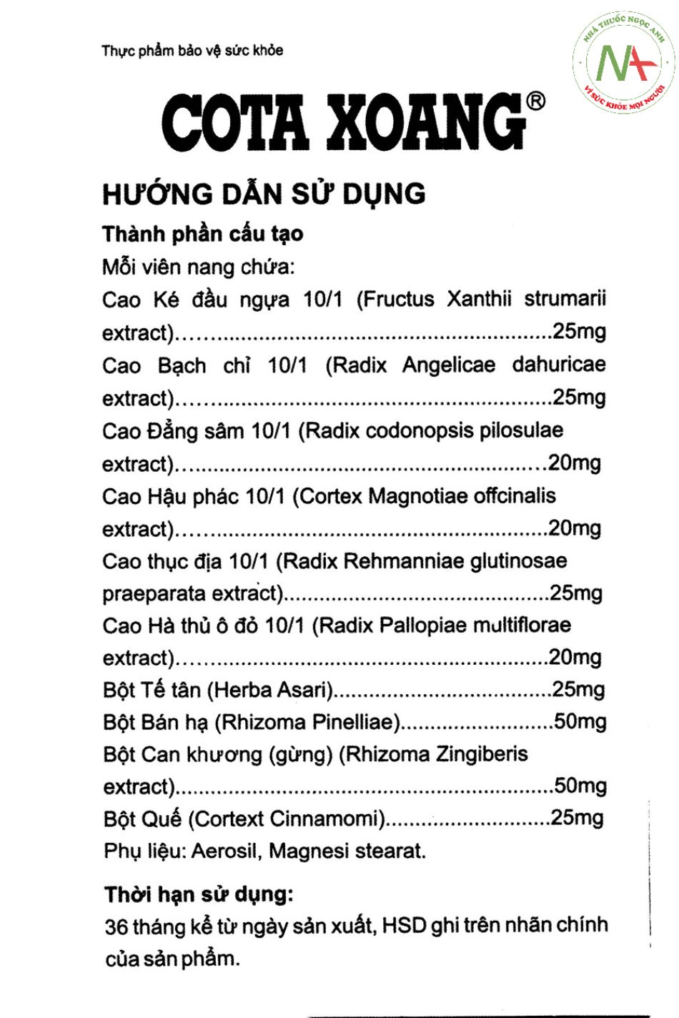 Tờ hướng dẫn sử dụng Cota Xoang Amepro Việt Nam