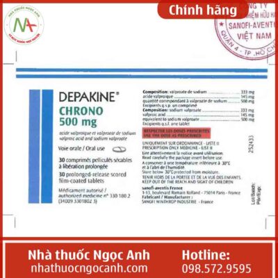 Nhãn thuốc Depakine Chrono 500mg
