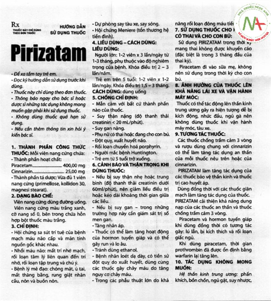 Tờ hướng dẫn sử dụng Pirizatam