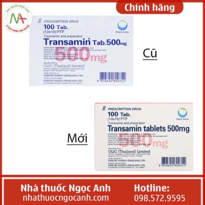 Hộp thuốc Transamin tablets 500mg cũ và mới