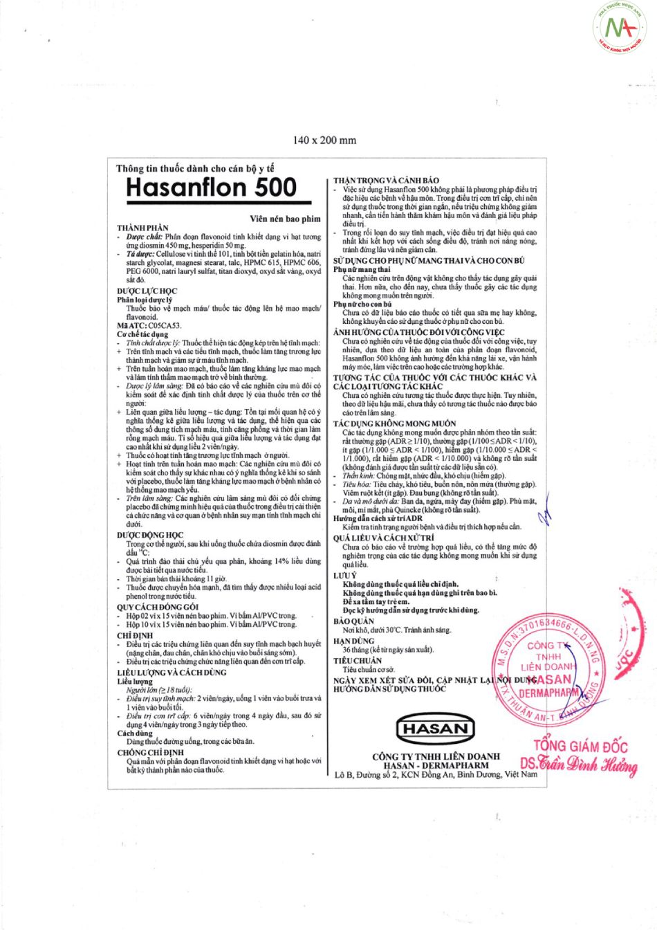 Hướng dẫn sử dụng thuốc Hasanflon 500