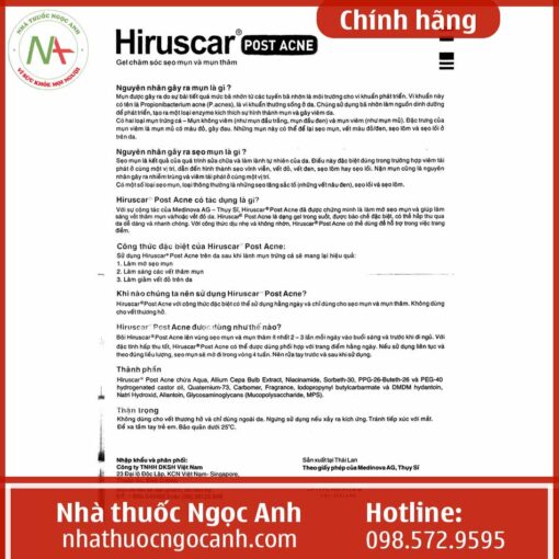 Thông tin của Hirus post acne 10g