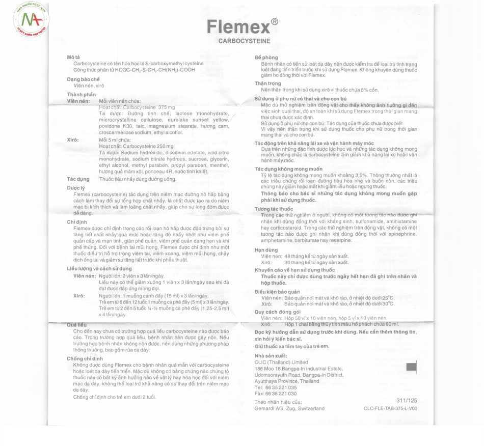 Hướng dẫn sử dụng thuốc Flemex 375mg