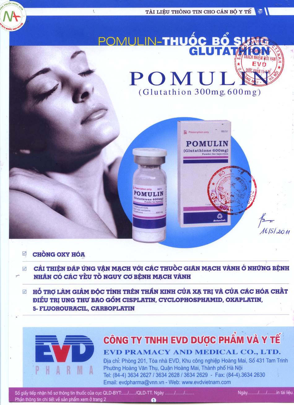 Hướng dẫn sử dụng thuốc Pomulin 600mg Injection