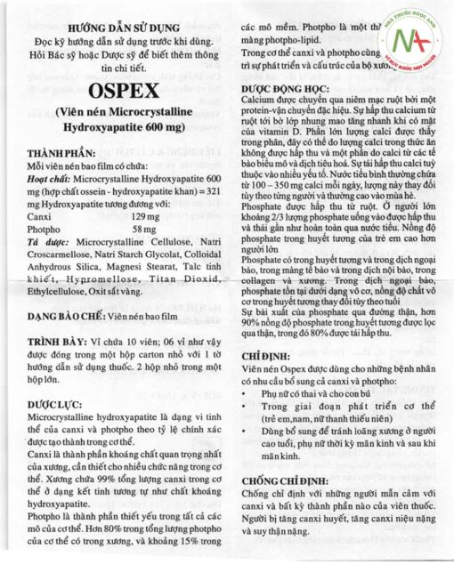 Hướng dẫn sử dụng thuốc Ospex 600mg