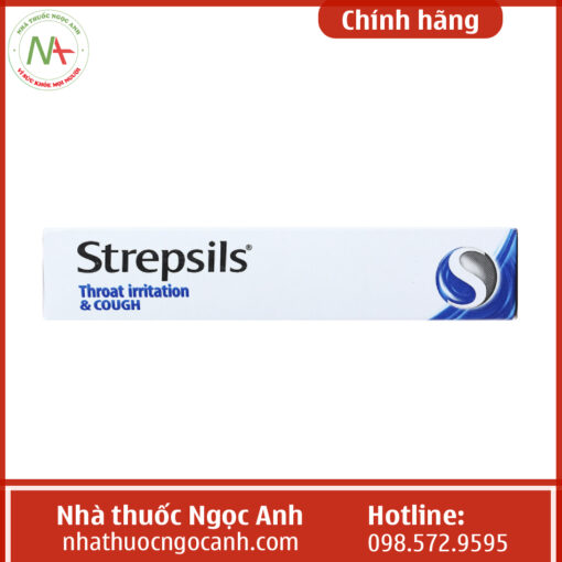 Mặt bên hộp thuốc Strepsils Throat irritation & Cough