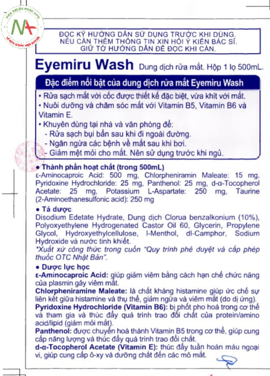 Tờ hướng dẫn sử dụng Eyemiru Wash