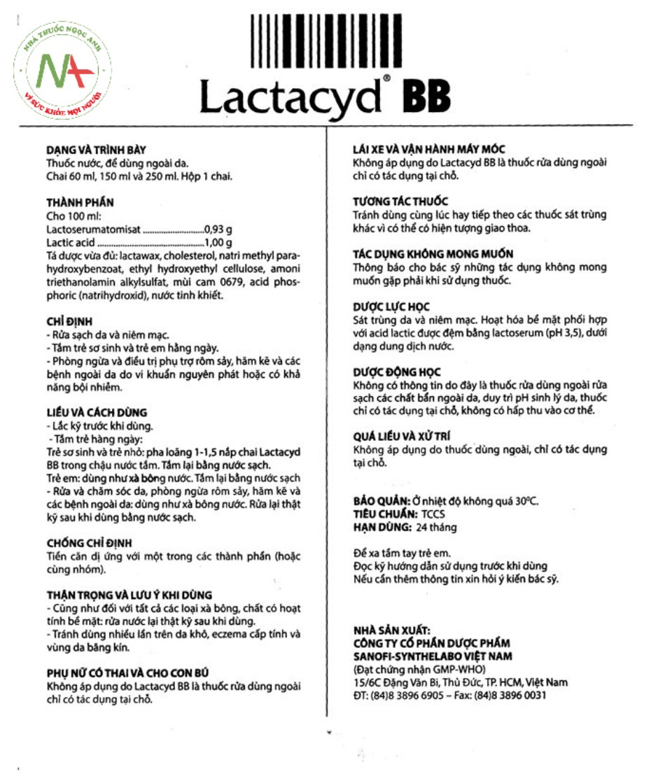 Tờ hướng dẫn sử dụng Lactacyd BB