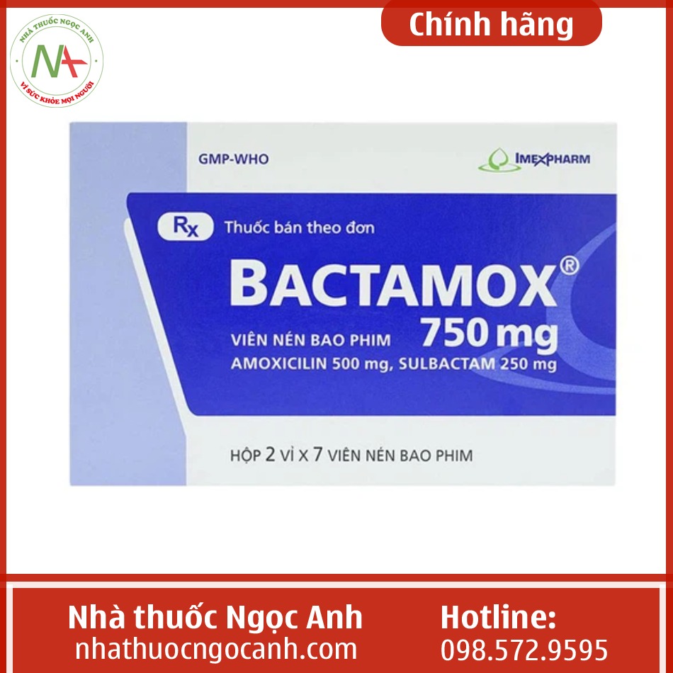 Thuốc Bactamox 750mg Imexpharm điều trị các trường hợp nhiễm khuẩn (2 vỉ x 7 viên)