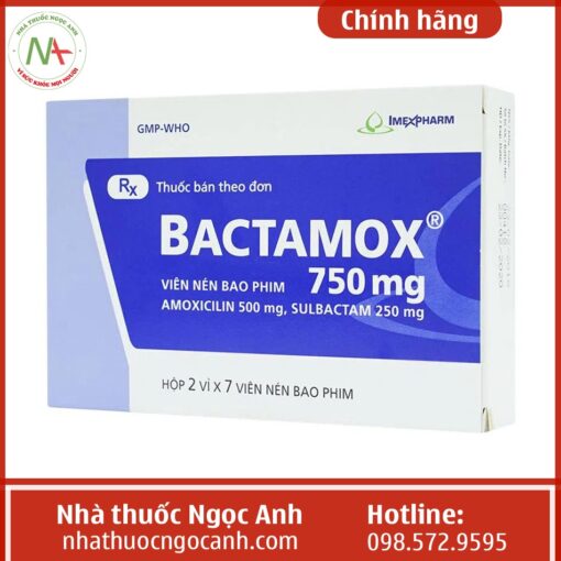 Thuốc Bactamox 750mg Imexpharm điều trị các trường hợp nhiễm khuẩn (2 vỉ x 7 viên)