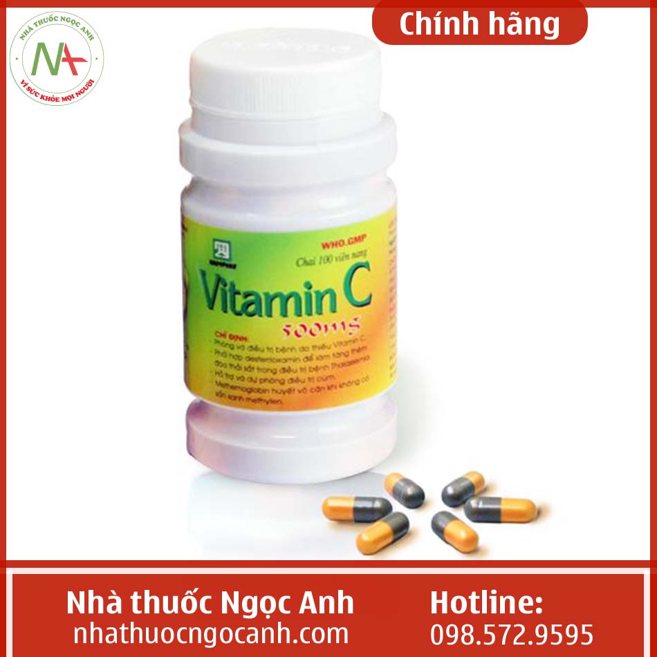 Lọ thuốc Vitamin C 500mg Nadyphar 100 viên