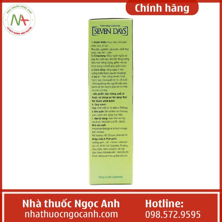 Viên uống giảm cân Seven Days giá bao nhiêu, mua ở đâu chính hãng