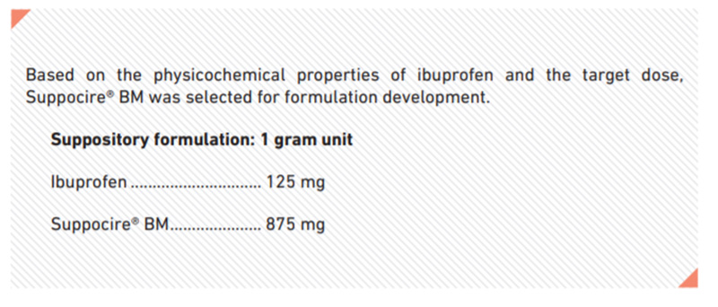 Suppocire được ưu tiên sử dụng trong bào chế thuốc đặt Ibuprofen