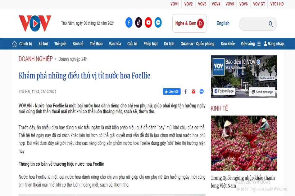 Báo VOV nói về nước hoa Foellie
