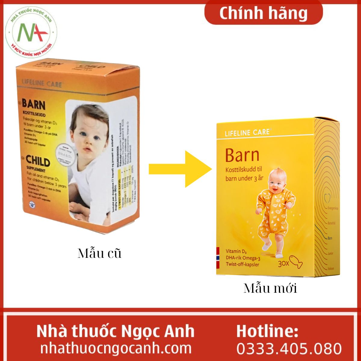 Thông báo Dầu cá Kim Cương Na Uy Lifeline Care Child thay đổi bao bì